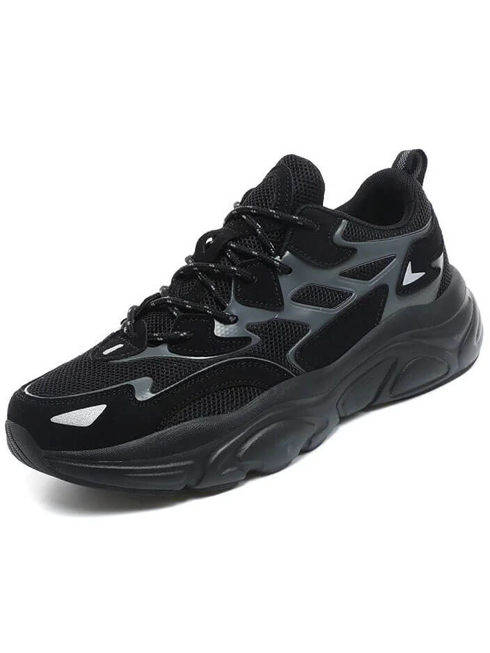 Black mesh lace-up lightweight sneaker SF1917 for outdoor use, breathable and durable design for men and women.